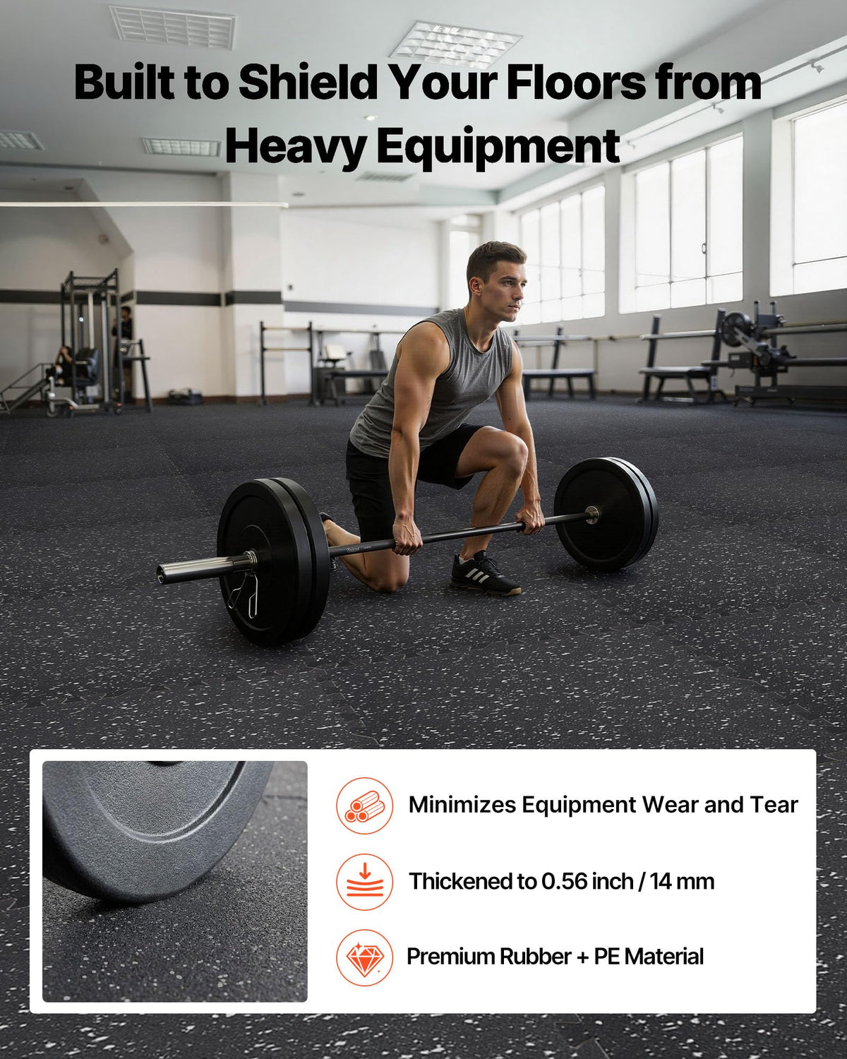 VEVOR 0.56Inch 96sq.ft 24 Tiles Gym Flooring for Home Gym, Rubber Top with High Density EVA Foam, 24 x 24In Gym Floor Exercise Equipment Mats, Interlocking Gym Mats, Puzzle Workout Mats, Black & Gray