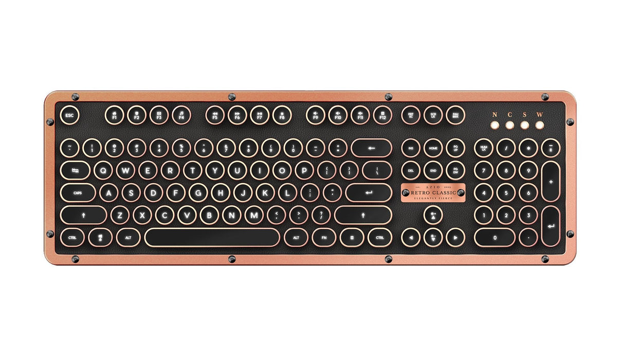 Azio Retro Classic Bluetooth Elwood - Bluetooth Luxury Vintage Backlit Mechanical Keyboard (Blue Switch, Walnut Wood, Gunmetal Matte Frame)(MK-RETRO-W-BT-01-US)