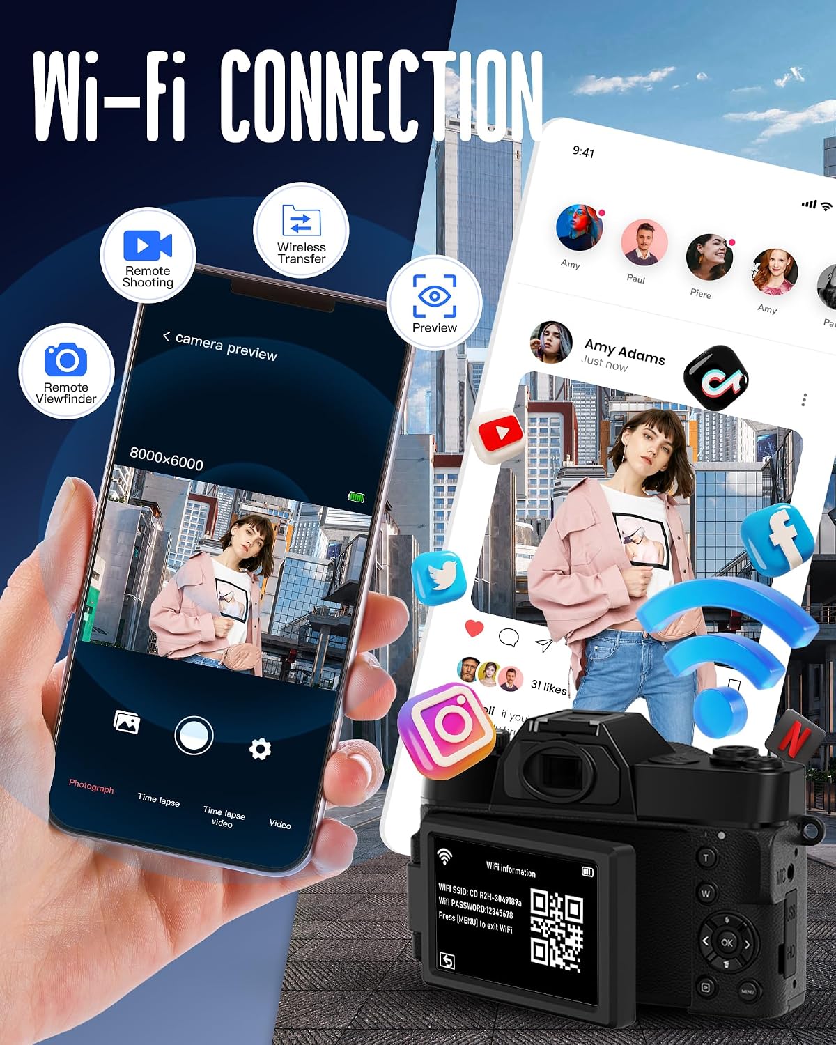Yatao 6K WiFi Flip Screen Digital Camera, Mic & Fill Light for Photography