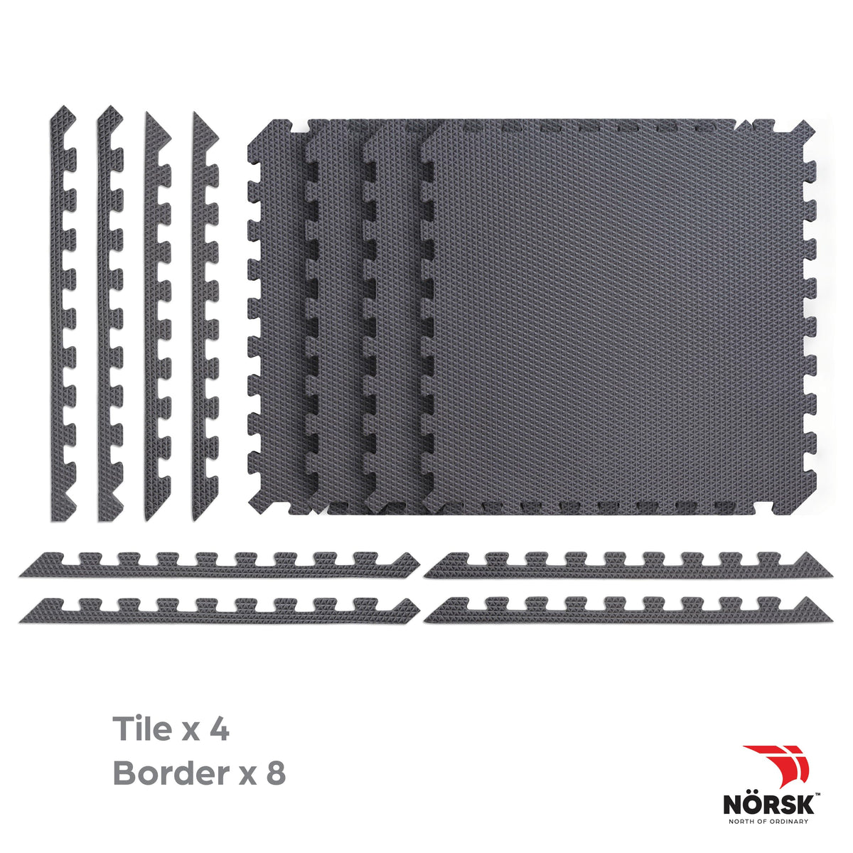 Norsk Reversible 3/4" EVA Foam Gym Floor Tiles, Gray/Black, 12-Pack