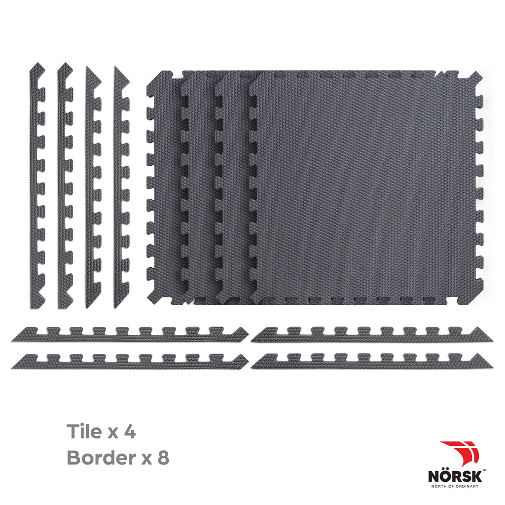 Norsk Reversible 3/4" EVA Foam Gym Floor Tiles, Gray/Black, 12-Pack