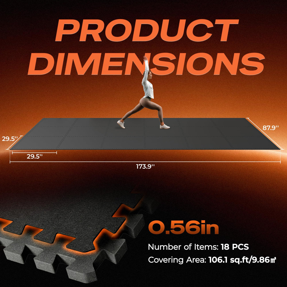 SUPERJARE 30" x 30" Larger Rubber Top Exercise Equipment Mats, 0.56" Thick 12PCS 75 Sq Ft High-Density EVA Foam Interlocking Gym Flooring, Big Workout Mat for Home Gym, Floor Protection, Black/Grey