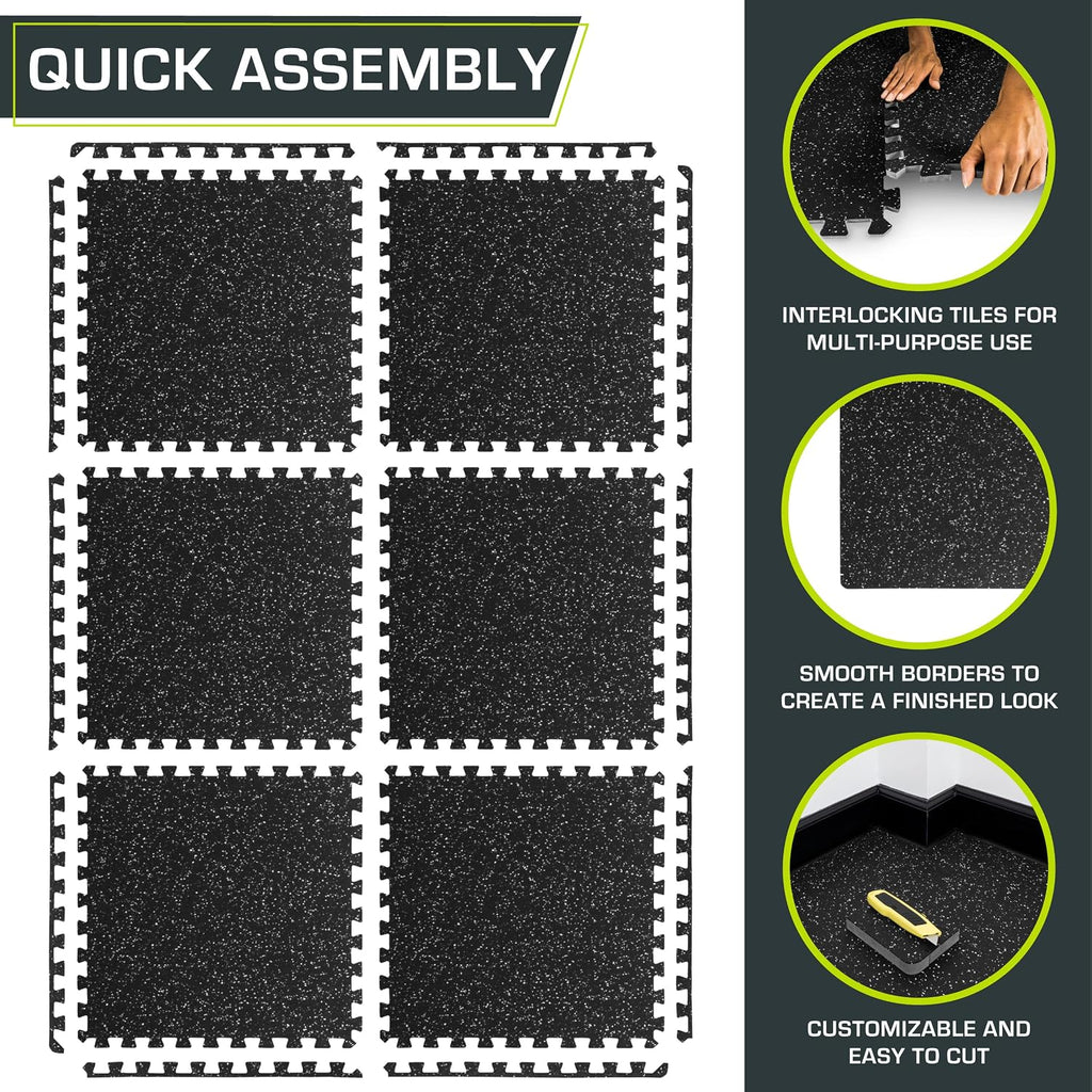 ProsourceFit Rubber Top Exercise Puzzle Mat Â¾-inch, EVA Foam, Protective Interlocking Tiles for Home Gym Equipment and Workouts; Grey, 24 SQ FT, 6 Tiles
