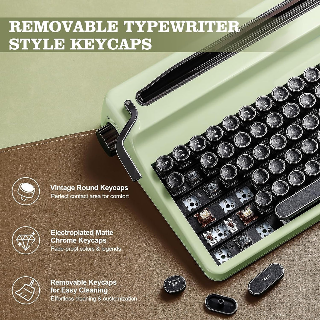 YUNZII QL75 Retro Typewriter Hot Swap RGB Keyboard (Green, Cocoa V2)