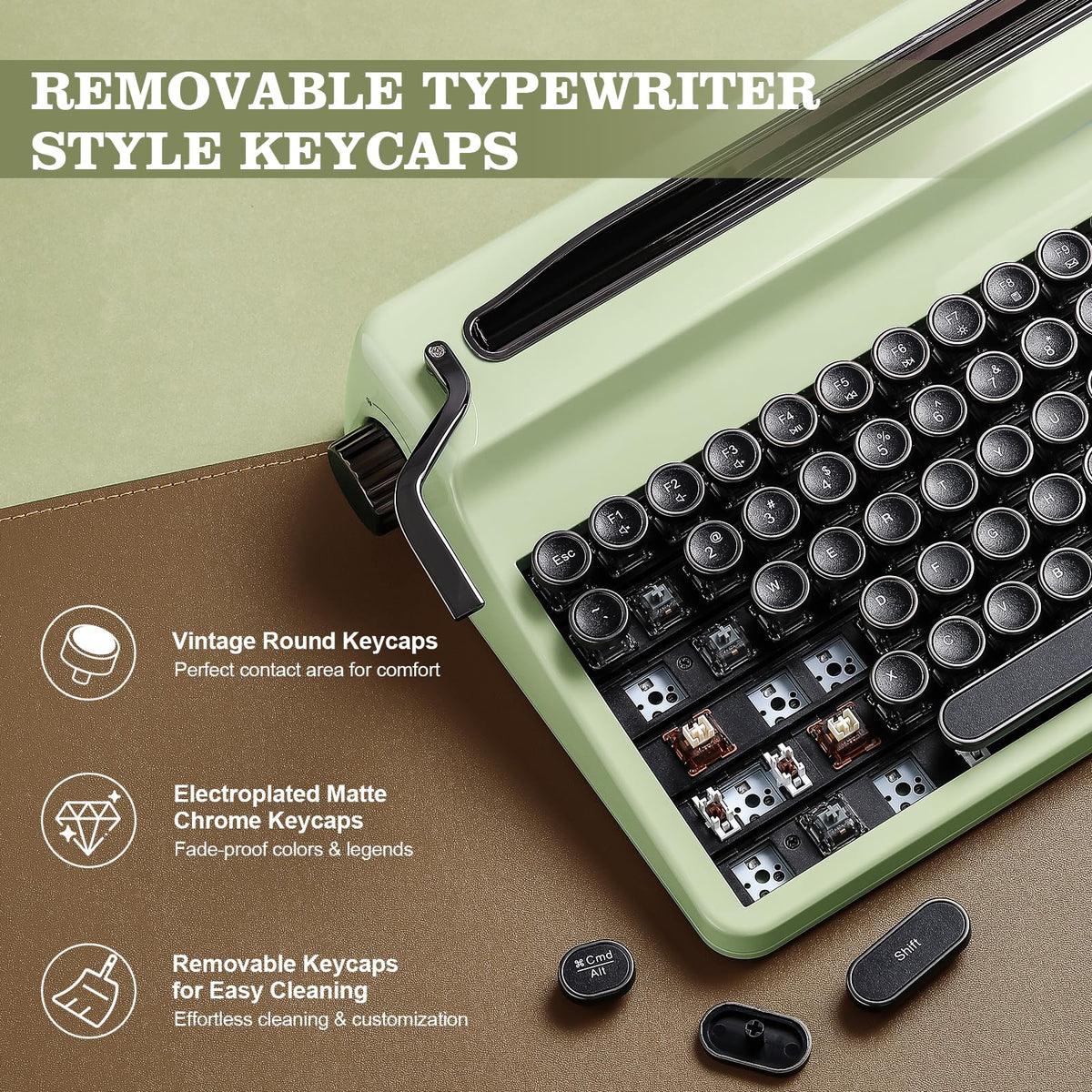 YUNZII QL75 Retro Typewriter Hot Swap RGB Keyboard (Green, Cocoa V2)