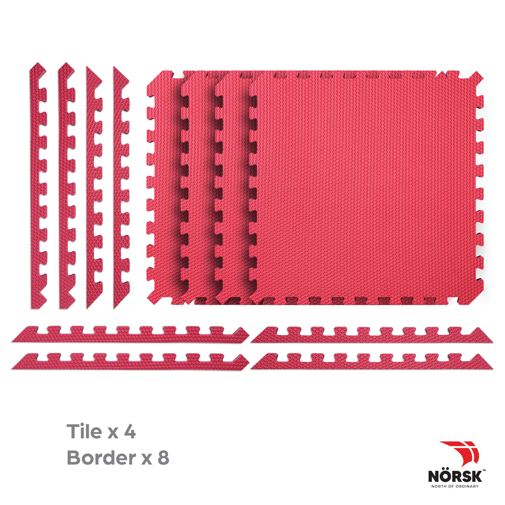Norsk Reversible 3/4" EVA Foam Gym Floor Tiles, Gray/Black, 12-Pack