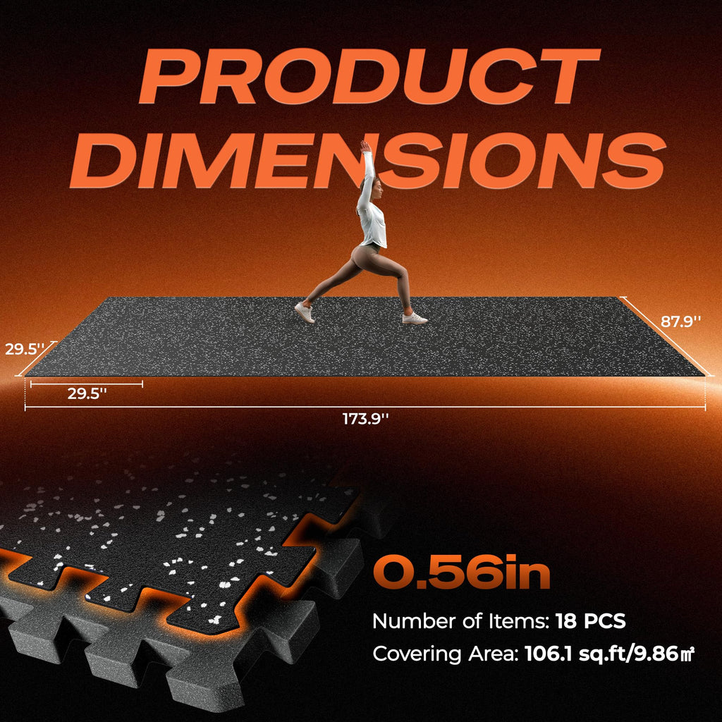 SUPERJARE 30" x 30" Larger Rubber Top Exercise Equipment Mats, 0.56" Thick 12PCS 75 Sq Ft High-Density EVA Foam Interlocking Gym Flooring, Big Workout Mat for Home Gym, Floor Protection, Black/Grey