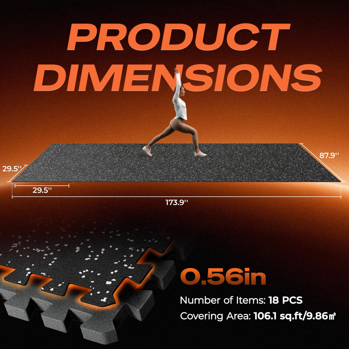 SUPERJARE 30" x 30" Larger Rubber Top Exercise Equipment Mats, 0.56" Thick 12PCS 75 Sq Ft High-Density EVA Foam Interlocking Gym Flooring, Big Workout Mat for Home Gym, Floor Protection, Black/Grey