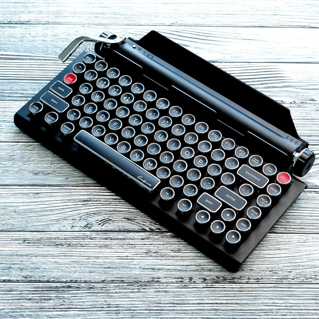 QWERKYTOYS QWERKYWRITER 2 Premium Aluminum Retro Typewriter Mechanical Keyboard with Hot-Swappable Switches, Fast Wireless Mode, Page Scroll Knob & Heavy-Duty Tablet Stand Mac/Win/Android/iOS