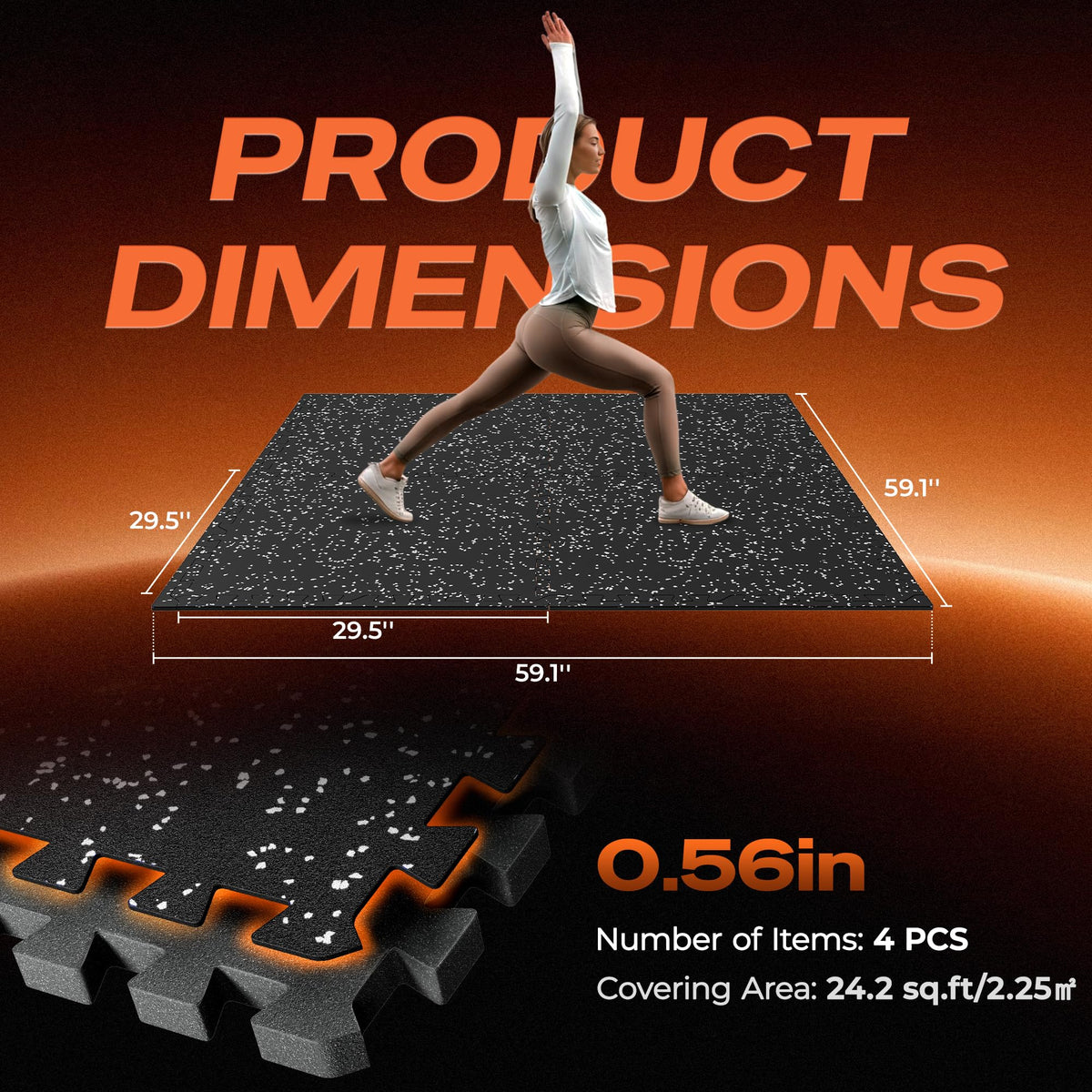 SUPERJARE 30" x 30" Larger Rubber Top Exercise Equipment Mats, 0.56" Thick 12PCS 75 Sq Ft High-Density EVA Foam Interlocking Gym Flooring, Big Workout Mat for Home Gym, Floor Protection, Black/Grey