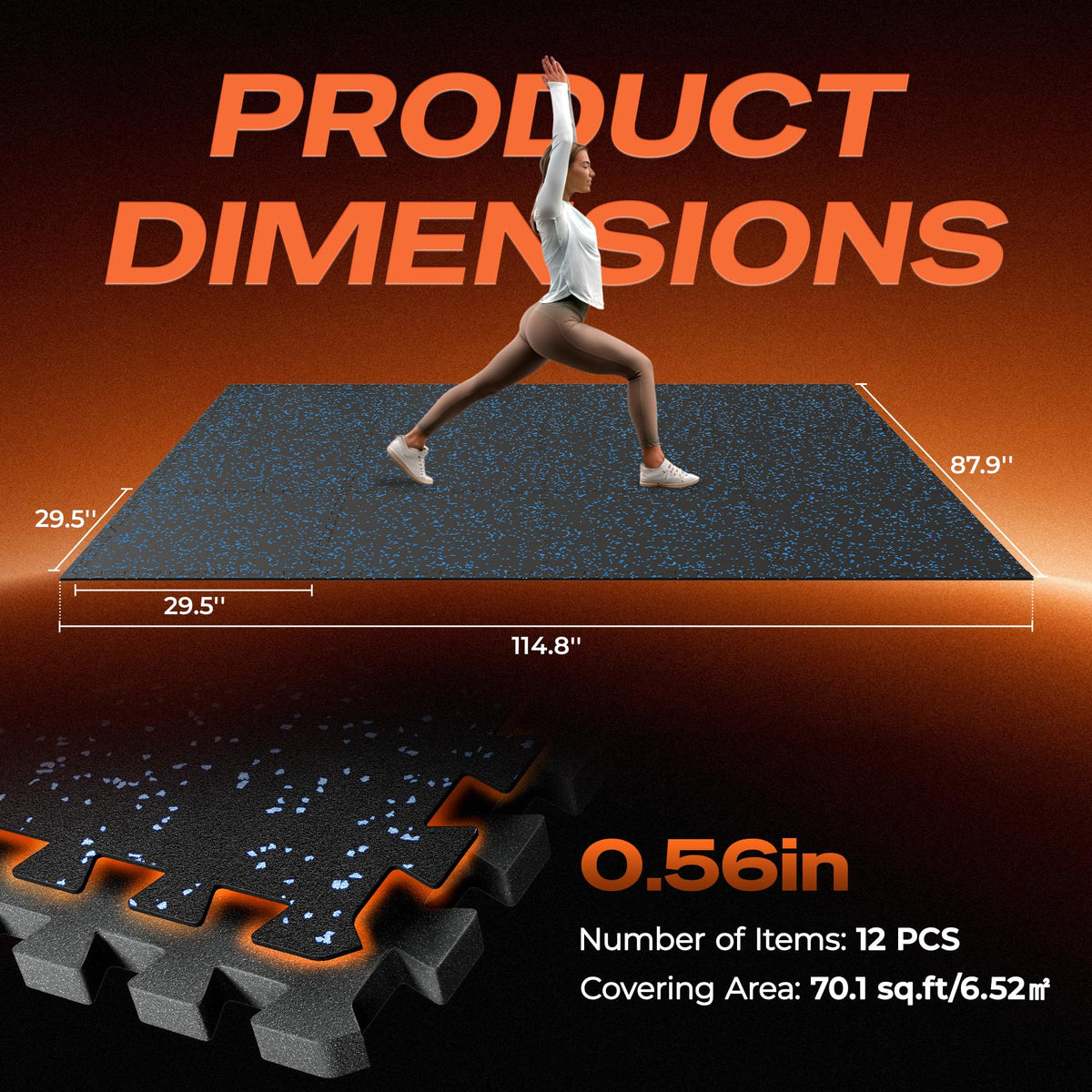 SUPERJARE 30" x 30" Larger Rubber Top Exercise Equipment Mats, 0.56" Thick 12PCS 75 Sq Ft High-Density EVA Foam Interlocking Gym Flooring, Big Workout Mat for Home Gym, Floor Protection, Black/Grey
