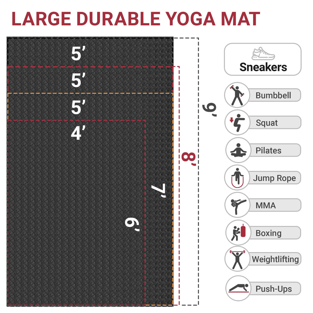 VTORY Extra Large Yoga Mat - 6'x4'/7'x5'/8'x5'/9'x5'x6mm (1/4inch)