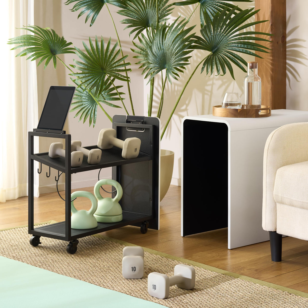 SEI Furniture - Sidekick Sport Equipment Rolling Rack - Transitional Design, Metal and Wood - Ideal for Bedroom, Living Room (HZ0123)