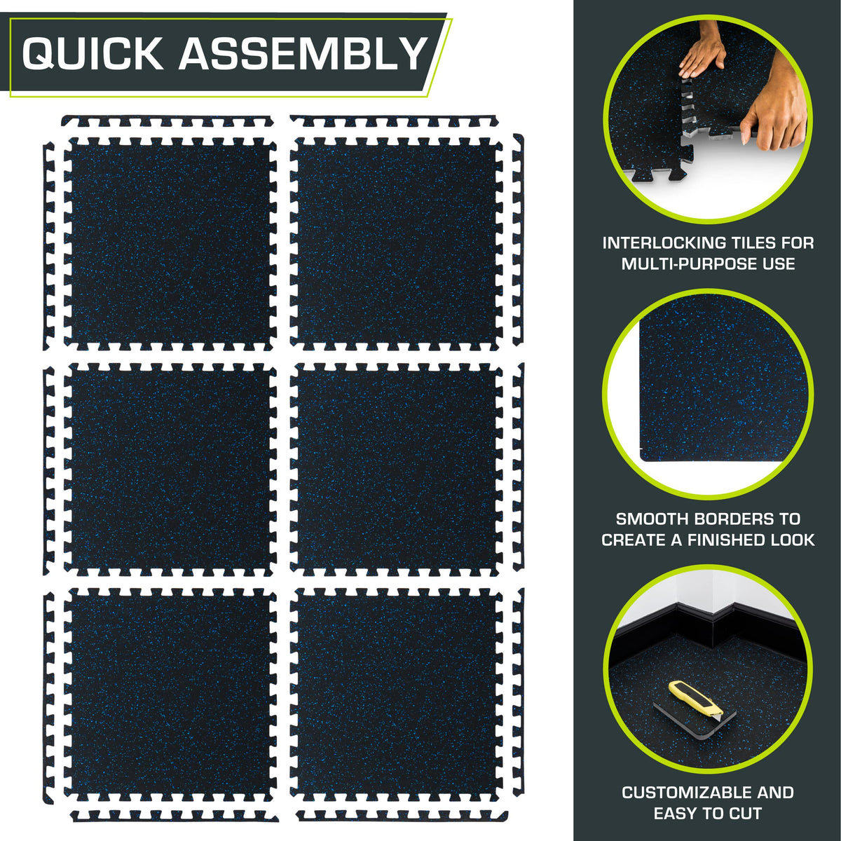 ProsourceFit Rubber Top Exercise Puzzle Mat Â½-inch, EVA Foam, Protective Interlocking Tiles for Home Gym Equipment and Workouts; Grey, 48 SQ FT, 12 Tiles