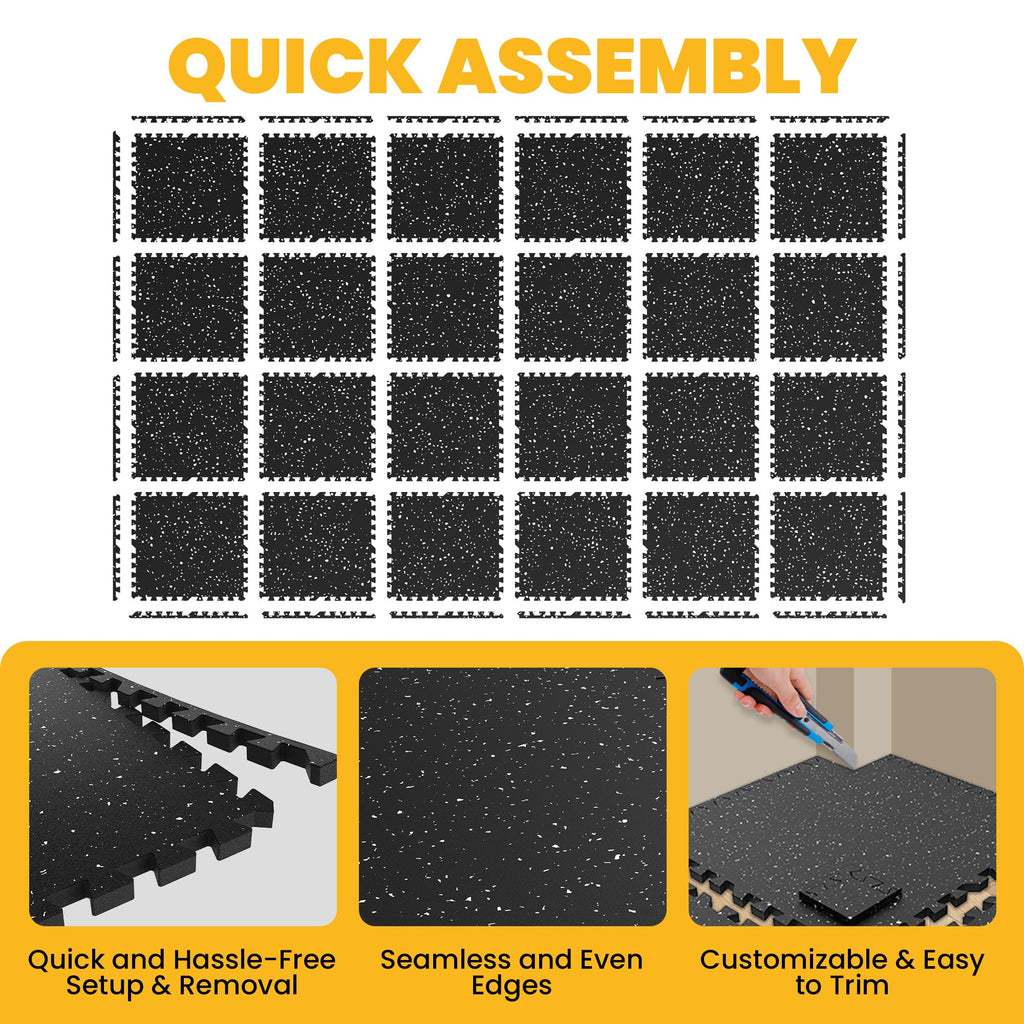 0.6" Thick Rubber Top Exercise Mat, Interlocking Puzzle Gym Flooring Mat
