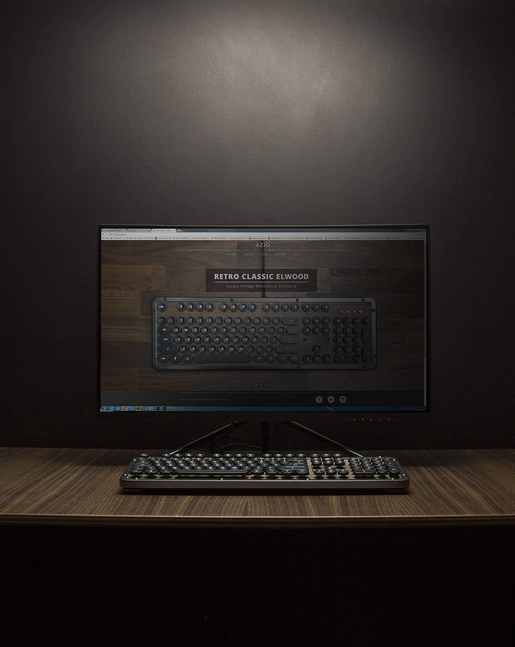 Azio Retro Classic Bluetooth Elwood - Bluetooth Luxury Vintage Backlit Mechanical Keyboard (Blue Switch, Walnut Wood, Gunmetal Matte Frame)(MK-RETRO-W-BT-01-US)