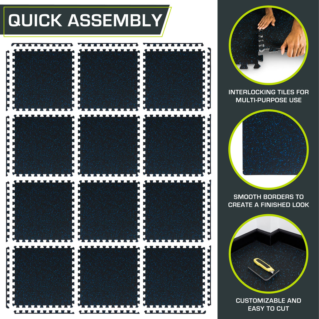 ProsourceFit Rubber Top Exercise Puzzle Mat Â½-inch, EVA Foam, Protective Interlocking Tiles for Home Gym Equipment and Workouts; Grey, 48 SQ FT, 12 Tiles