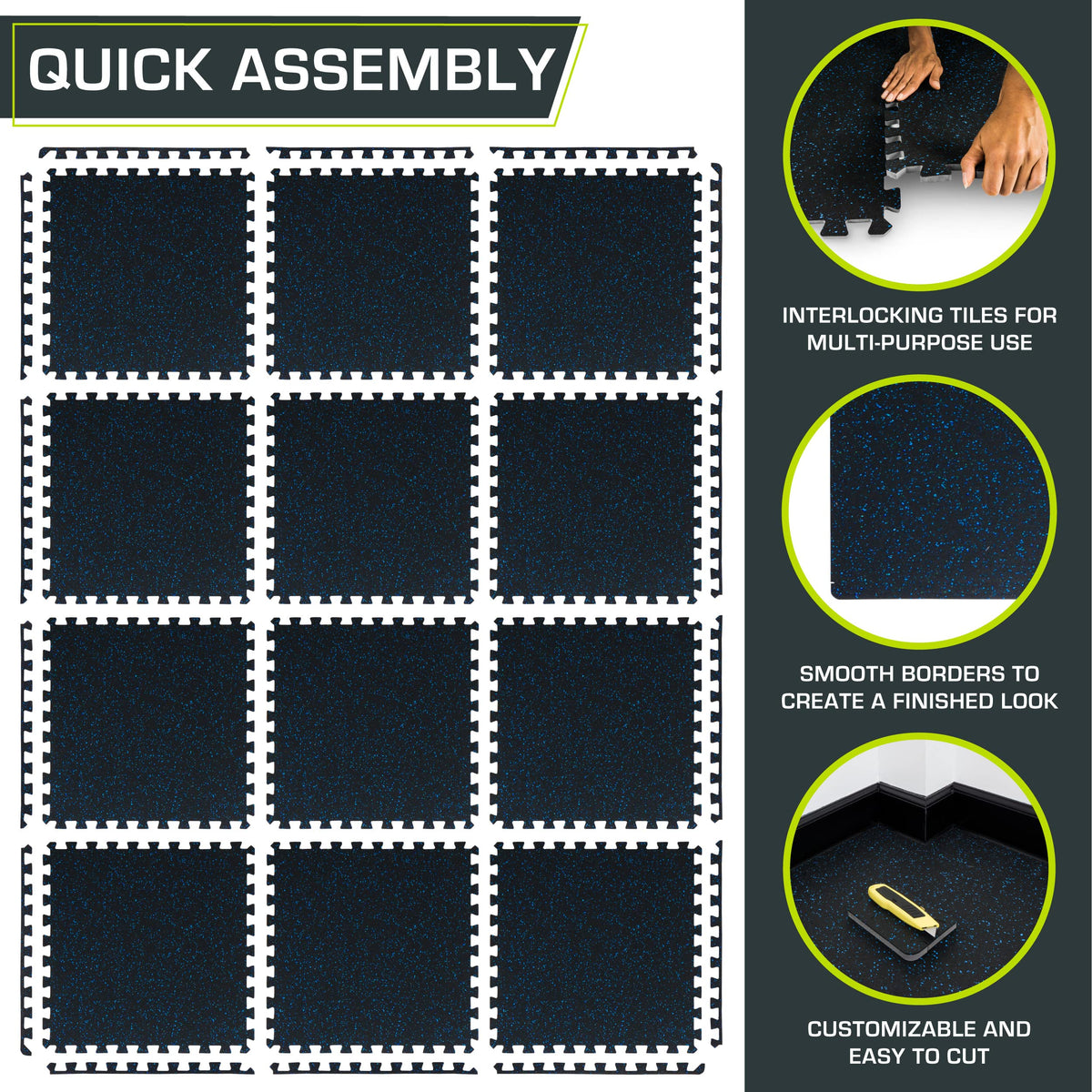ProsourceFit Rubber Top Exercise Puzzle Mat Â½-inch, EVA Foam, Protective Interlocking Tiles for Home Gym Equipment and Workouts; Grey, 48 SQ FT, 12 Tiles
