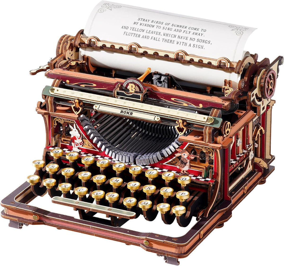 ROKR Typewriter 3D Wooden Puzzles for Adults Building Model (Magic Red)