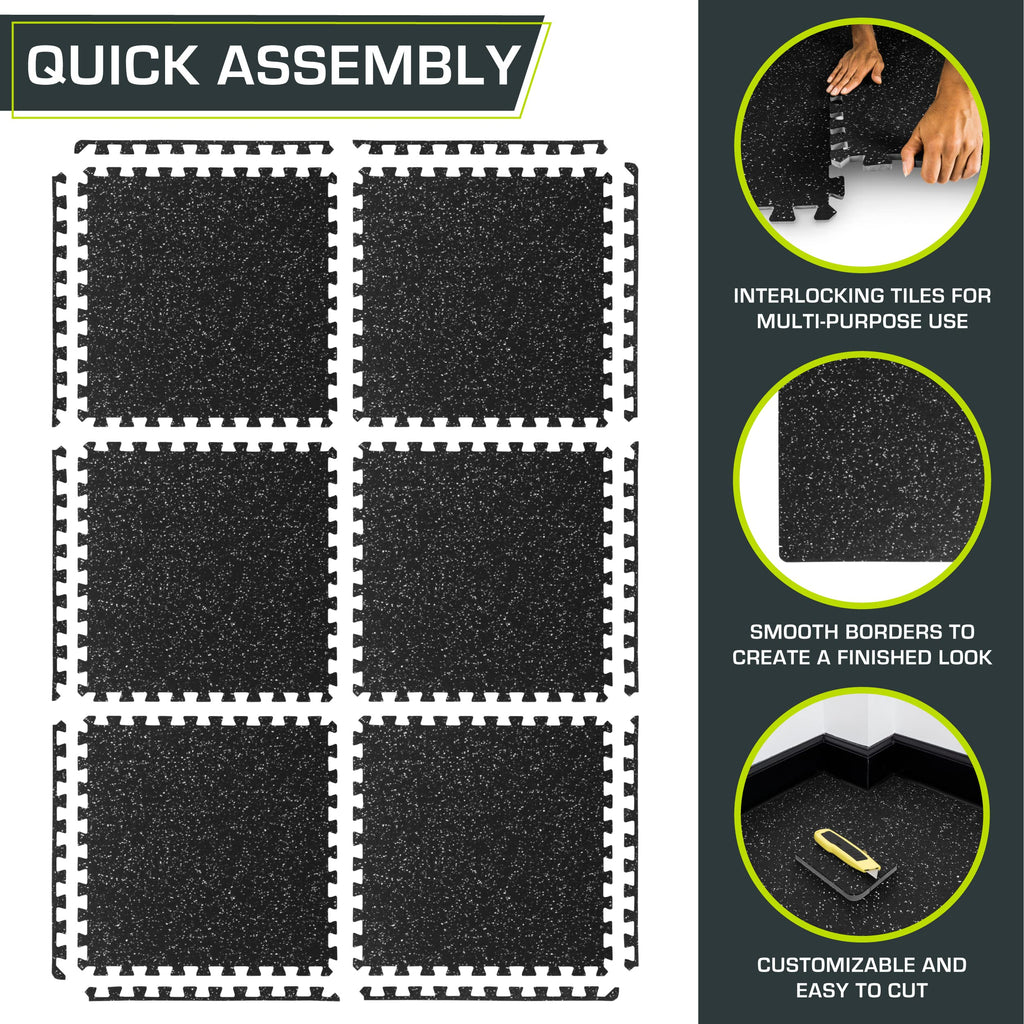 ProsourceFit Rubber Top Exercise Puzzle Mat Â½-inch, EVA Foam, Protective Interlocking Tiles for Home Gym Equipment and Workouts; Grey, 48 SQ FT, 12 Tiles