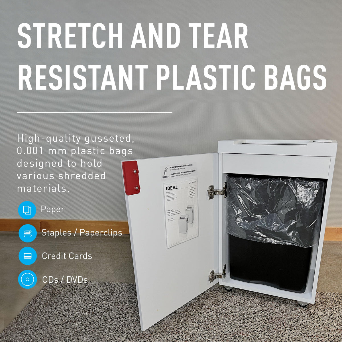 IDEAL AC0920H Shredder Bags â 20â x 47â Case of 80, Gusseted, 40-Gallon Capacity, Heavy-Duty Bags for IDEAL Shredder Models 2503, 2604, and 3104.