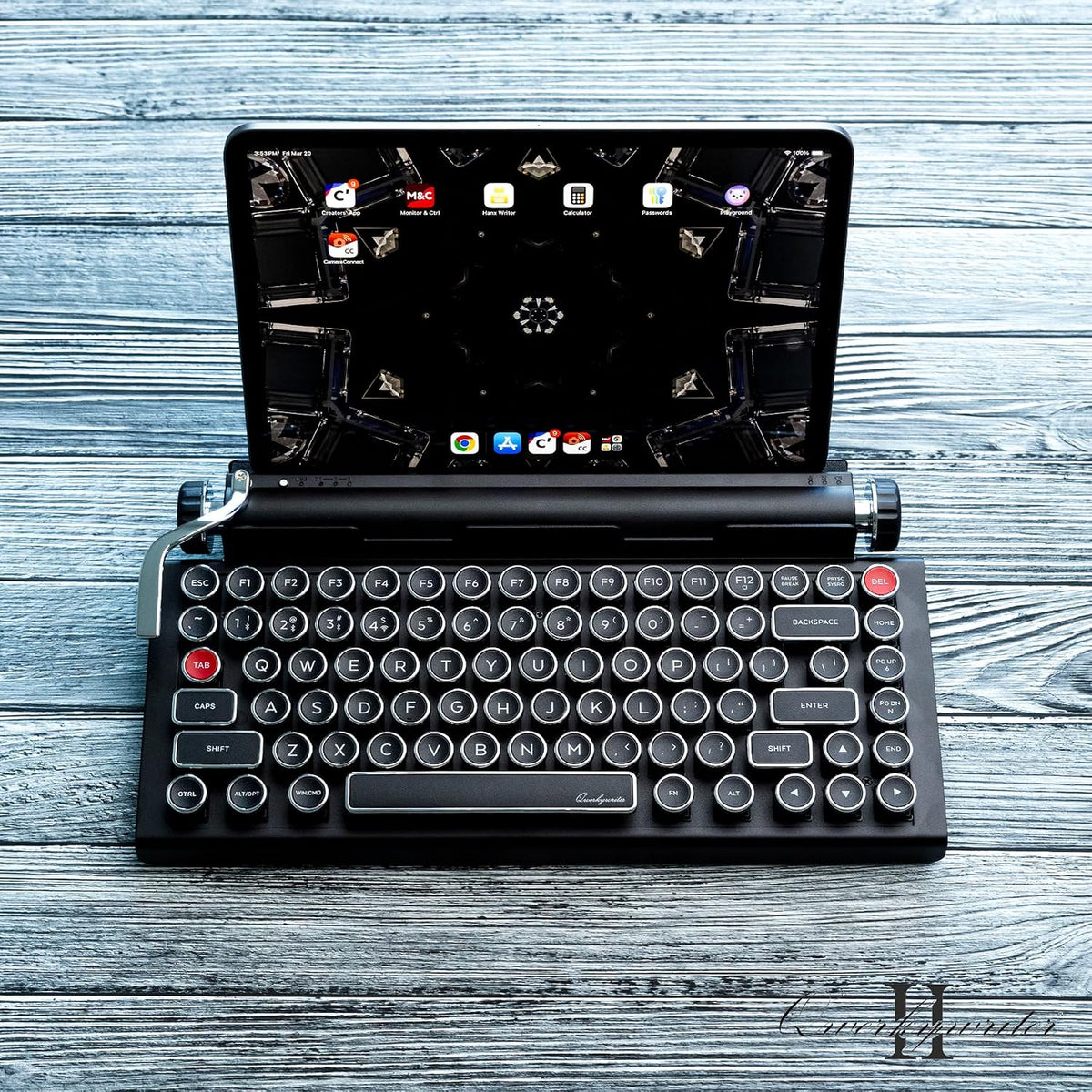 QWERKYTOYS QWERKYWRITER 2 Premium Aluminum Retro Typewriter Mechanical Keyboard with Hot-Swappable Switches, Fast Wireless Mode, Page Scroll Knob & Heavy-Duty Tablet Stand Mac/Win/Android/iOS