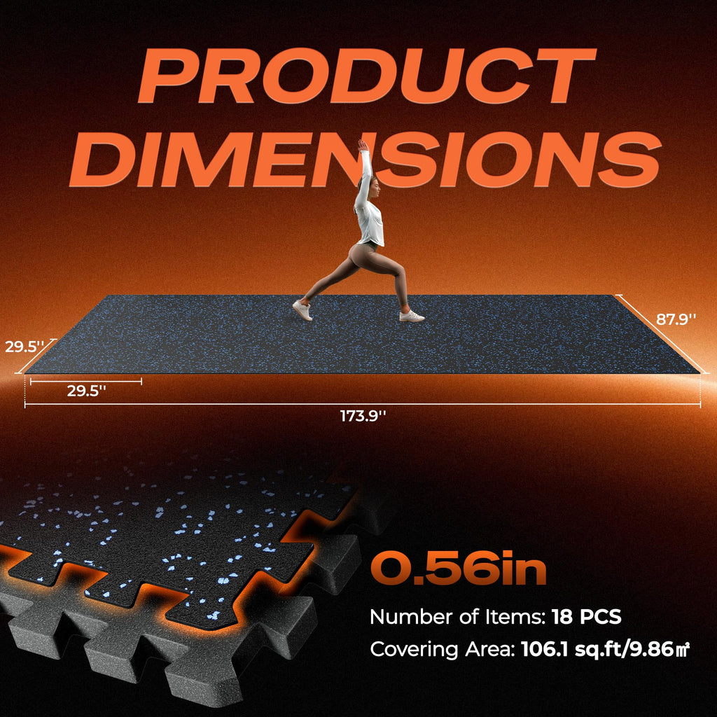 SUPERJARE 30" x 30" Larger Rubber Top Exercise Equipment Mats, 0.56" Thick 12PCS 75 Sq Ft High-Density EVA Foam Interlocking Gym Flooring, Big Workout Mat for Home Gym, Floor Protection, Black/Grey
