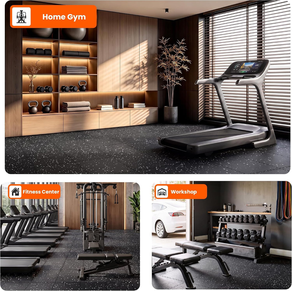 Stepwaver 0.79" Thick 48 Sq Ft Rubber Top Exercise Equipment Mats