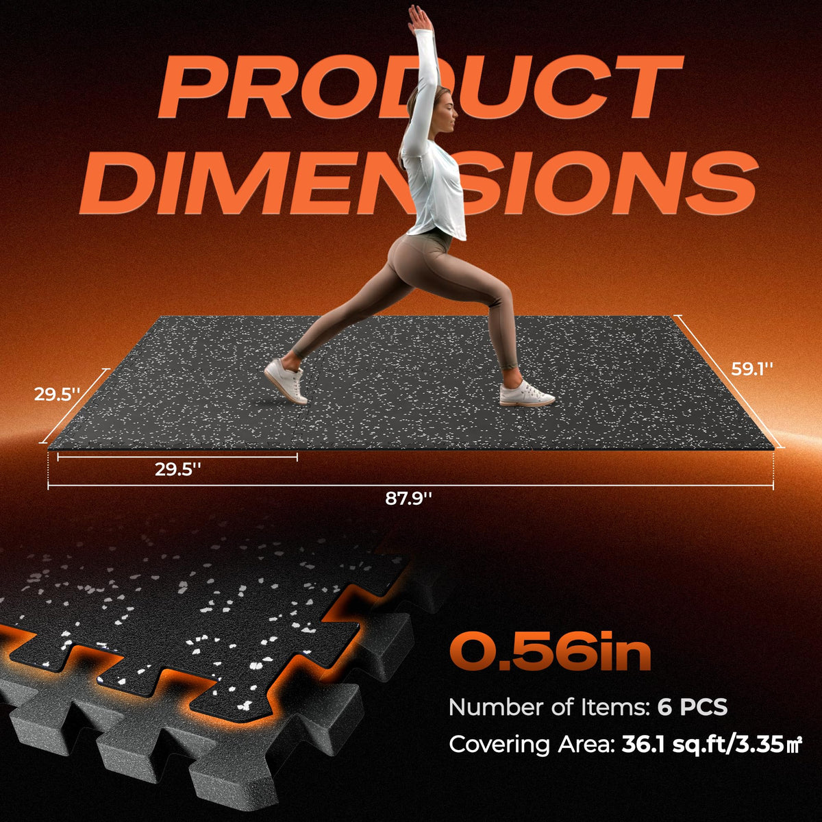 SUPERJARE 30" x 30" Larger Rubber Top Exercise Equipment Mats, 0.56" Thick 12PCS 75 Sq Ft High-Density EVA Foam Interlocking Gym Flooring, Big Workout Mat for Home Gym, Floor Protection, Black/Grey