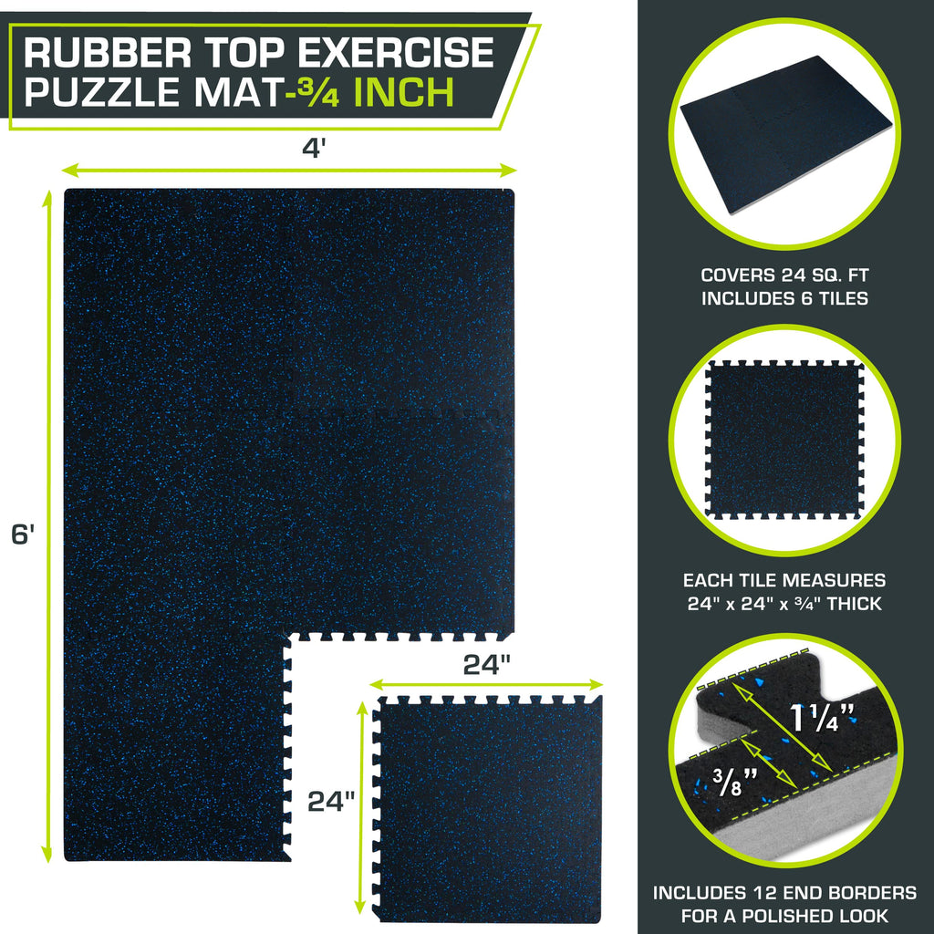 ProsourceFit Rubber Top Exercise Puzzle Mat Â¾-inch, EVA Foam, Protective Interlocking Tiles for Home Gym Equipment and Workouts; Grey, 24 SQ FT, 6 Tiles