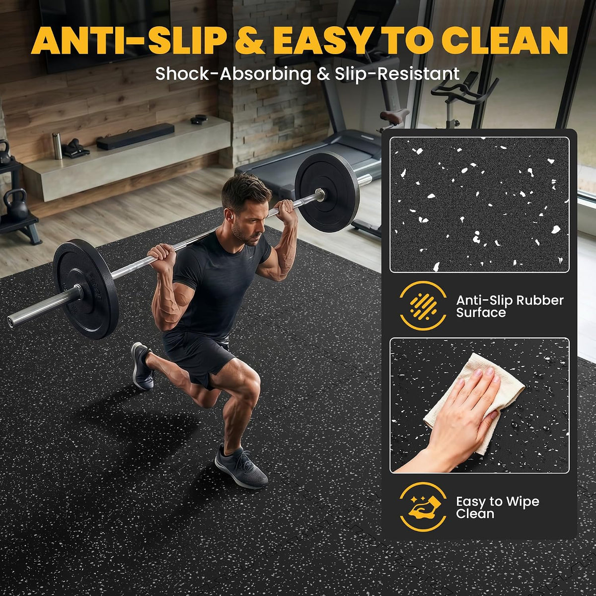 0.6" Thick Rubber Top Exercise Mat, Interlocking Puzzle Gym Flooring Mat