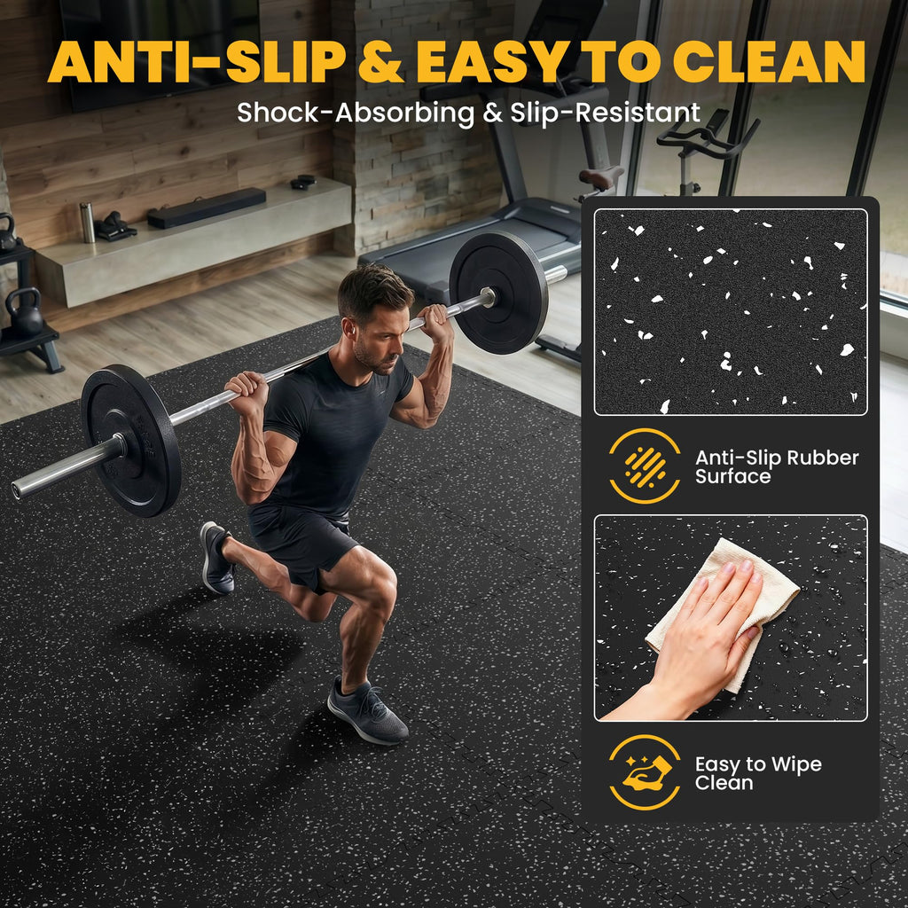 0.6" Thick Rubber Top Exercise Mat, Interlocking Puzzle Gym Flooring Mat