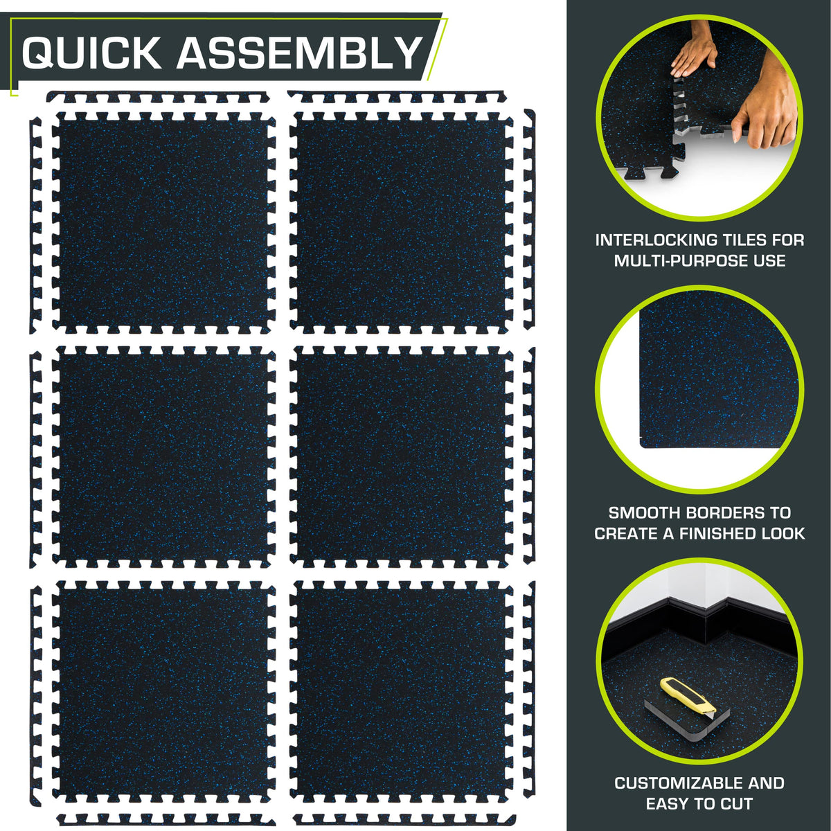 ProsourceFit Rubber Top Exercise Puzzle Mat Â¾-inch, EVA Foam, Protective Interlocking Tiles for Home Gym Equipment and Workouts; Grey, 24 SQ FT, 6 Tiles
