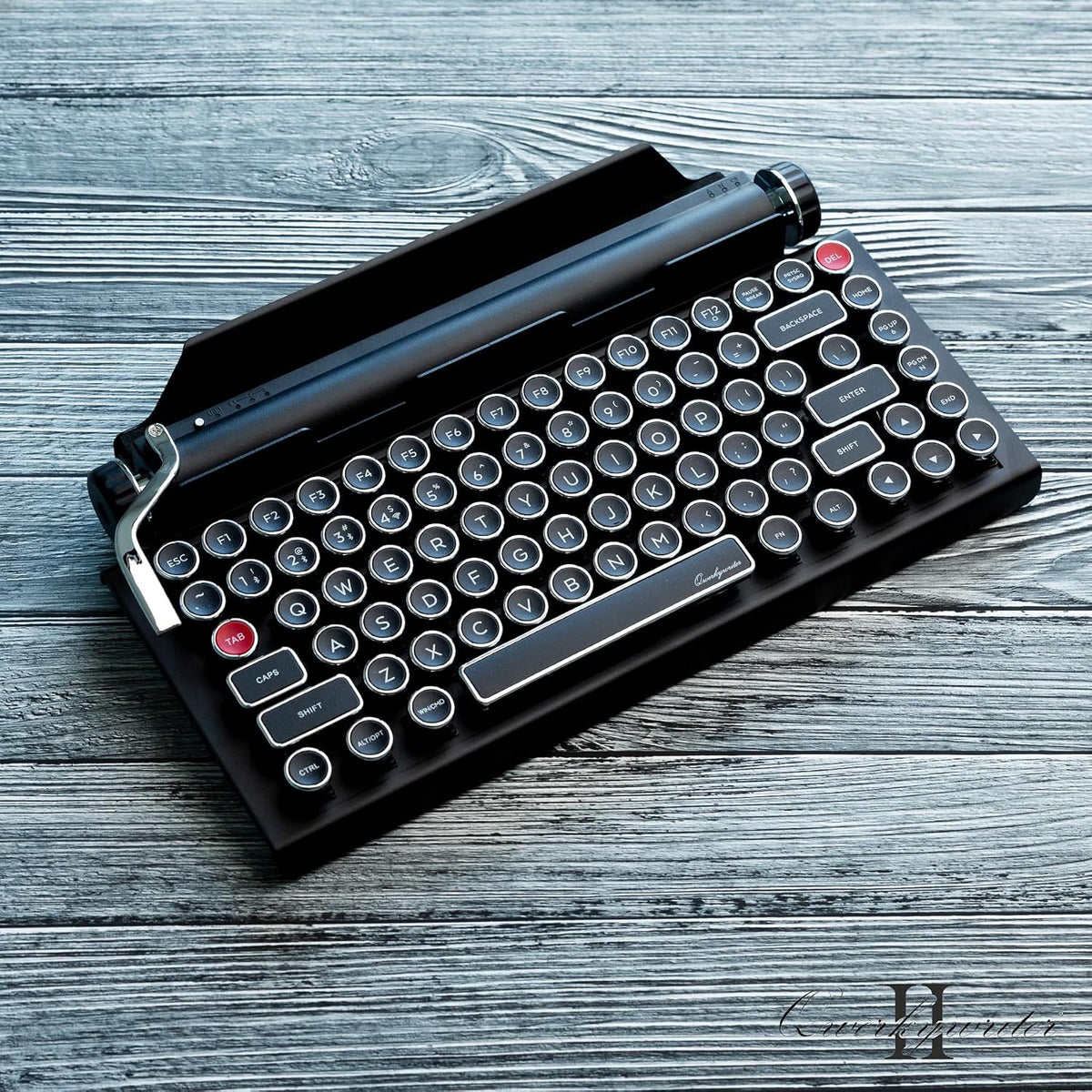 QWERKYTOYS QWERKYWRITER 2 Premium Aluminum Retro Typewriter Mechanical Keyboard with Hot-Swappable Switches, Fast Wireless Mode, Page Scroll Knob & Heavy-Duty Tablet Stand Mac/Win/Android/iOS