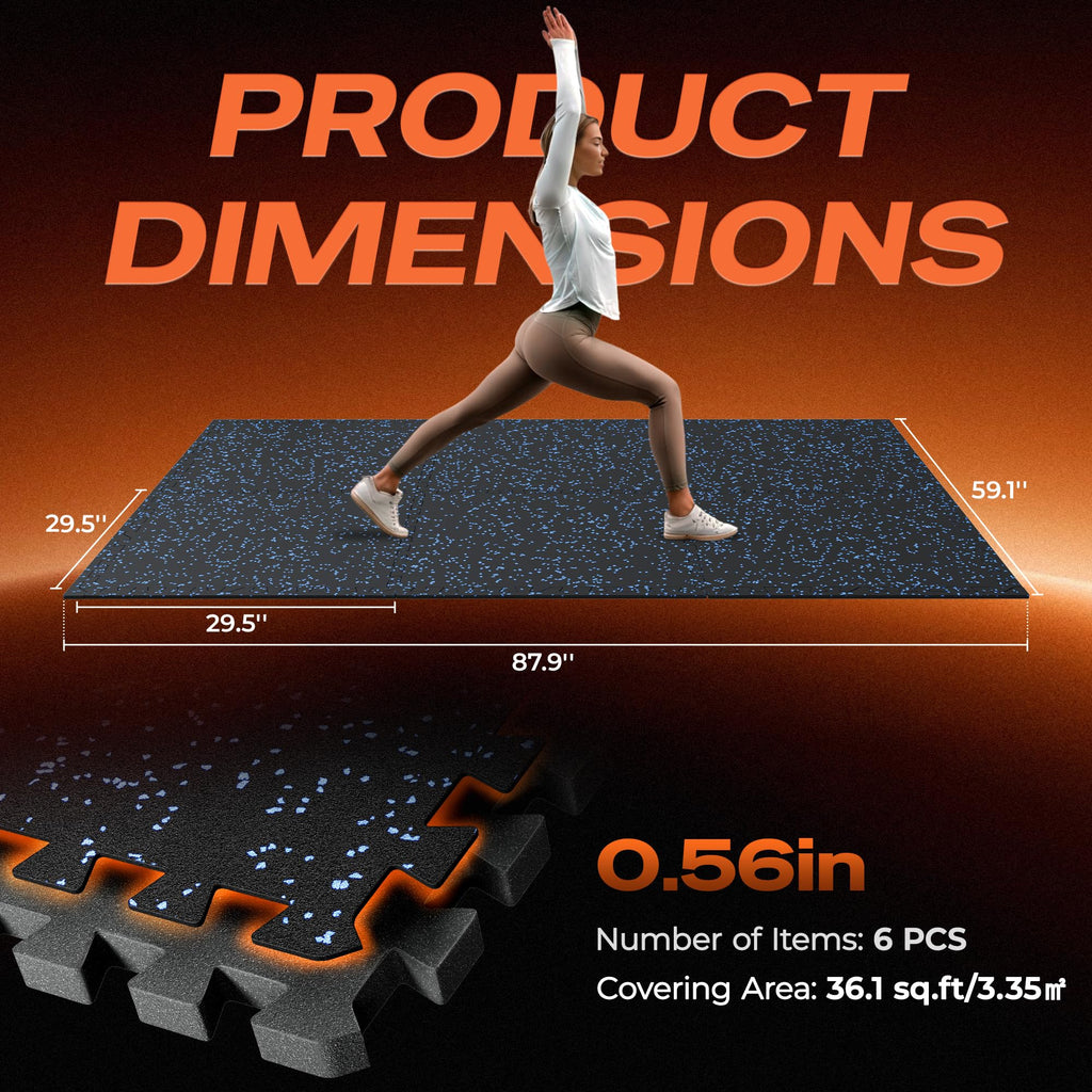 SUPERJARE 30" x 30" Larger Rubber Top Exercise Equipment Mats, 0.56" Thick 12PCS 75 Sq Ft High-Density EVA Foam Interlocking Gym Flooring, Big Workout Mat for Home Gym, Floor Protection, Black/Grey