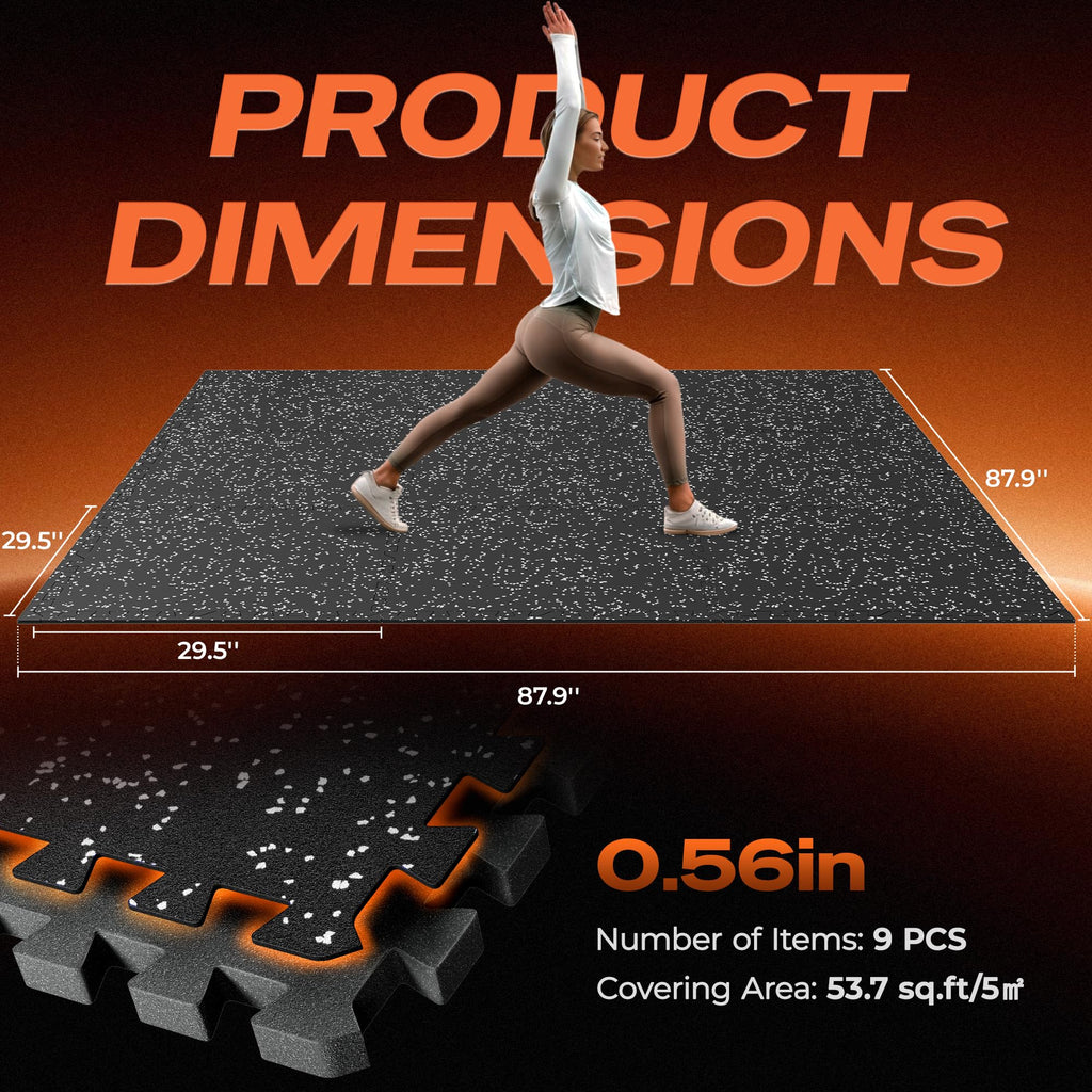 SUPERJARE 30" x 30" Larger Rubber Top Exercise Equipment Mats, 0.56" Thick 12PCS 75 Sq Ft High-Density EVA Foam Interlocking Gym Flooring, Big Workout Mat for Home Gym, Floor Protection, Black/Grey