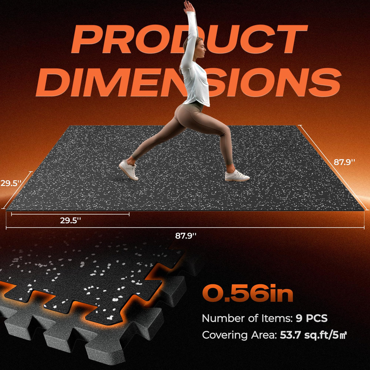 SUPERJARE 30" x 30" Larger Rubber Top Exercise Equipment Mats, 0.56" Thick 12PCS 75 Sq Ft High-Density EVA Foam Interlocking Gym Flooring, Big Workout Mat for Home Gym, Floor Protection, Black/Grey