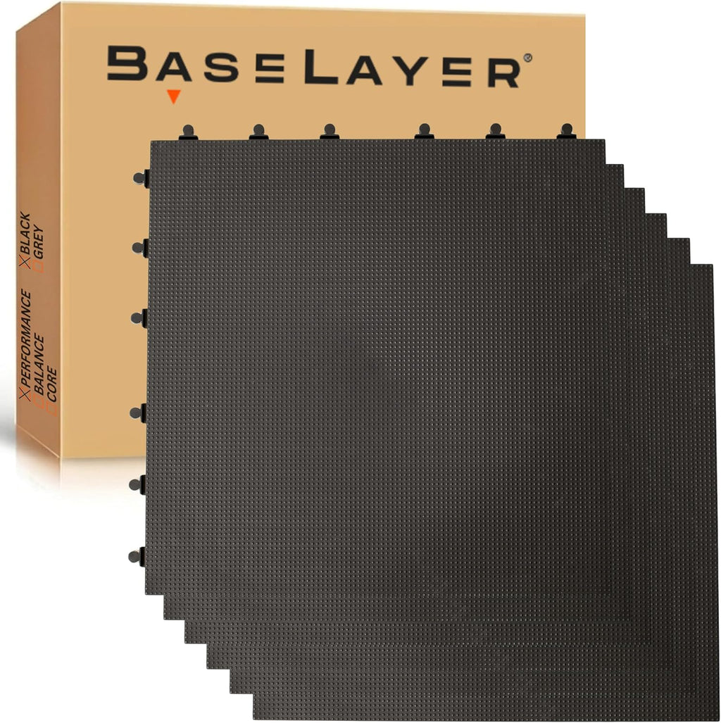 Baselayer Performance Series Interlocking Floor Tiles - Durable Â½ in TPE (Rubber Like, NOT Foam, no Odor) - Gym Flooring for Weights & Heavy Equipment - Black, 15 SqFt (6 Pack) - Made in USA