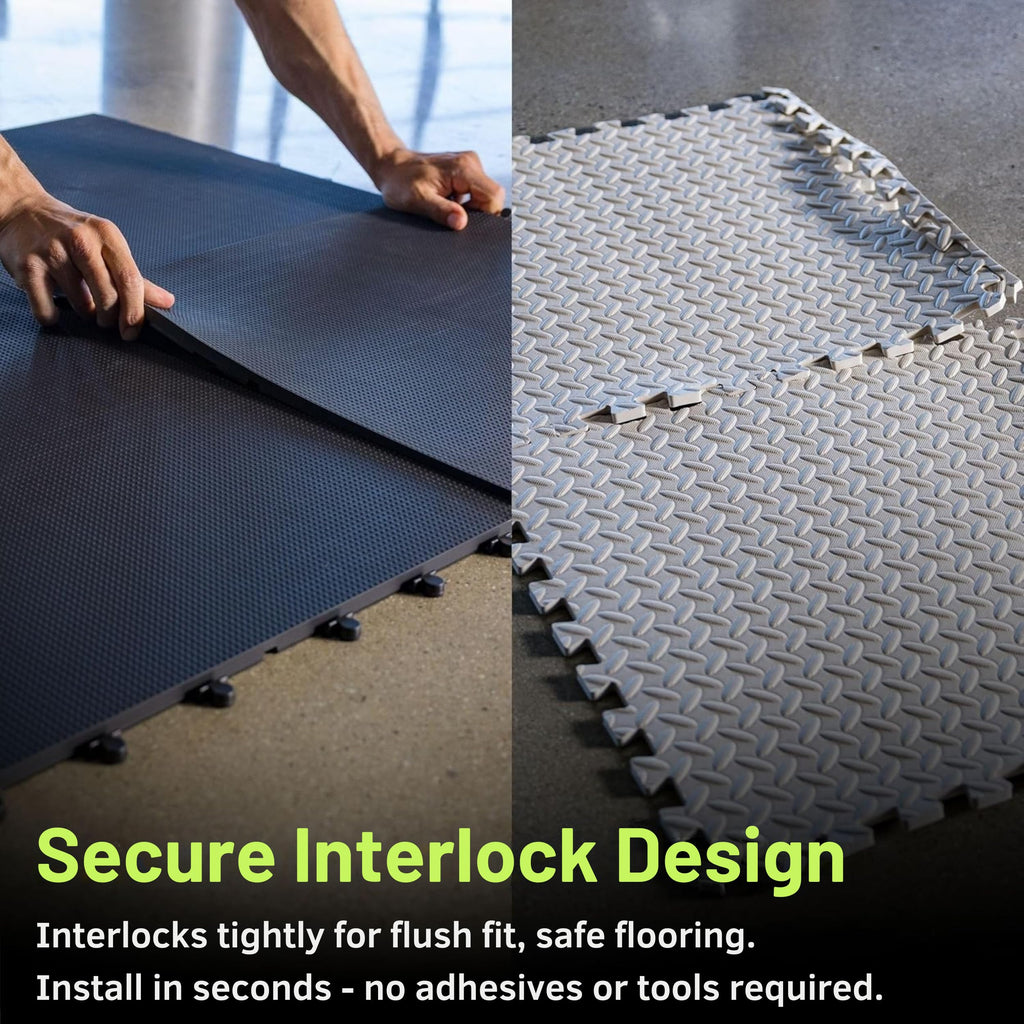 Baselayer Performance Series Interlocking Floor Tiles - Durable Â½ in TPE (Rubber Like, NOT Foam, no Odor) - Gym Flooring for Weights & Heavy Equipment - Black, 15 SqFt (6 Pack) - Made in USA